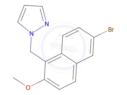 Chemical structure of 1-((6-Bromo-2-methoxynaphthalen-1-yl)methyl)-1H-pyrazole