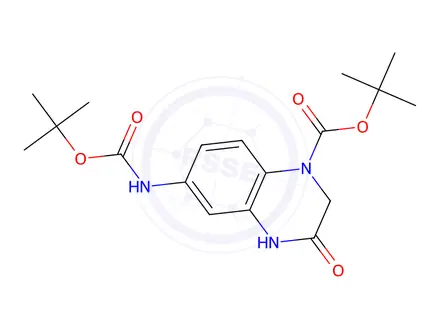 Chemical structure of tert-Butyl6-((tert-Butoxycarbonyl)amino)-3-oxo-3,4-dihydroquinoxaline-1(2H)-carboxylate
