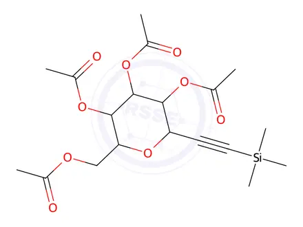 Chemical structure of (2R,3R,4R,5R,6R)-2-(Acetoxymethyl)-6-((trimethylsilyl)ethynyl)tetrahydro-2h-pyran-3,4,5-triyl triacetate