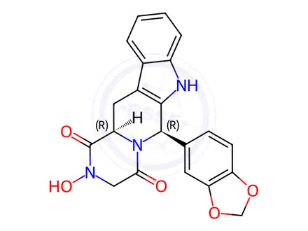 Chemical structure of (6R,12aR)-6-(benzo[d][1,3]dioxol-5-yl)-2-hydroxy-2,3,6,7,12,12a-hexahydropyrazino[1',2':1,6]pyrido[3,4-b]indole-1,4-dione