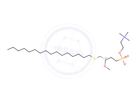 Chemical structure of 2'-(trimethylammonio)-ethyl-4-(hexadecylthio)-3-methoxybutane phosphonate