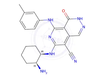 Chemical structure of 7-(((1R,2S)-2-aminocyclohexyl)amino)-4-oxo-5-(m-tolylamino)-3,4-dihydropyrido[3,4-d]pyridazine-8-carbonitrile