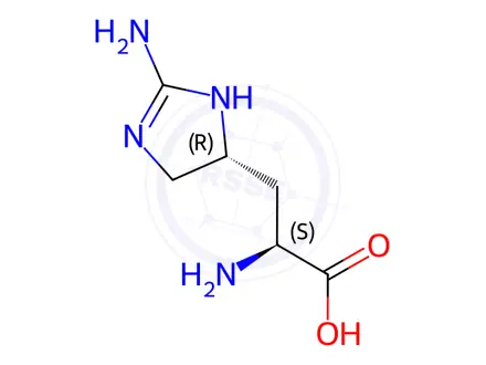 Chemical structure of (αS,5R)-α,2-Diamino-4,5-dihydro-1H-imidazole-5 Propanoic Acid