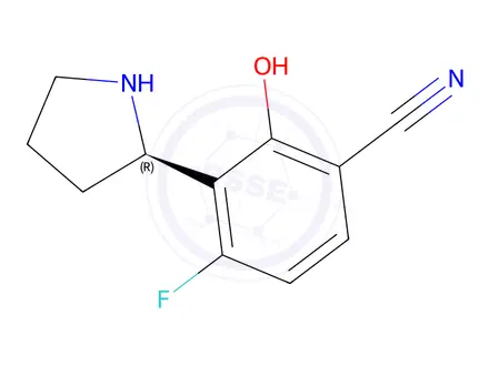 Chemical structure of (R)-4-fluoro-2-hydroxy-3-(pyrrolidin-2-yl)benzonitrile
