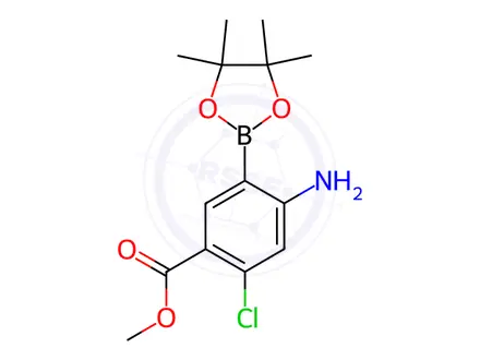 Chemical structure of Benzoic acid, 4-amino-2-chloro-5-(4,4,5,5-tetramethyl-1,3,2-dioxaborolan-2-yl)-, methyl ester
