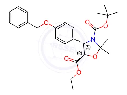 Chemical structure of (4S,5R)-2,2-Dimethyl-4-[4-(phenylmethoxy)phenyl]-N-Dimethylethoxycarbonyl-3,5-oxazolidinecarboxylic Acid Ethyl Ester