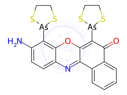Chemical structure of 9-Amino-6,8-di-1,3,2-dithiarsolan-2-yl-5H-benzo[a]phenoxazin-5-one (Technical Grade)