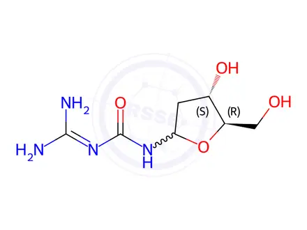 Chemical structure of D-2’-Deoxyribofuranosyl-3-guanylurea (α/β-Mixture)