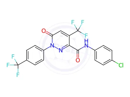 Chemical structure of N-(4-chlorophenyl)-6-oxo-4-(trifluoromethyl)-1-(4-(trifluoromethyl)phenyl)-1,6-dihydropyridazine-3-carboxamide