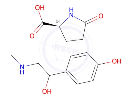 Chemical structure of 5-oxo-L-proline, compound with 4-hydroxy-alpha-[(methylamino)methyl]benzyl alcohol (1:1)