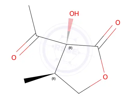 Chemical structure of 2(3H)-Furanone, 3-acetyldihydro-3-hydroxy-4-methyl-, (3R-trans)-(9CI)