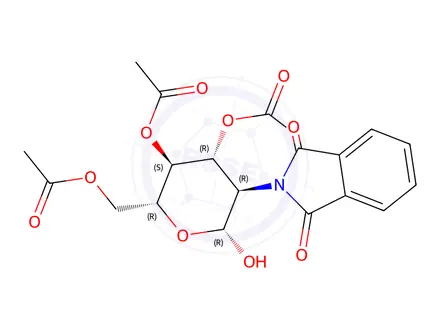 Chemical structure of (2R,3S,4R,5R,6R)-2-(acetoxymethyl)-5-(1,3-dioxoisoindolin-2-yl)-6-hydroxytetrahydro-2H-pyran-3,4-diyl diacetate
