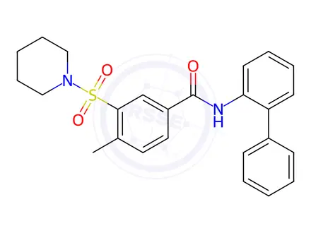 Chemical structure of Benzamide, N-[1,1'-biphenyl]-2-yl-4-methyl-3-(1-piperidinylsulfonyl)-