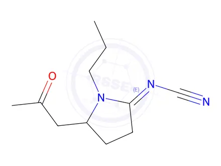 Chemical structure of (E)-N-(5-(2-oxopropyl)-1-propylpyrrolidin-2-ylidene)cyanamide