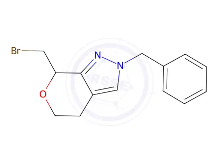 Chemical structure of 2-benzyl-7-(bromomethyl)-2,4,5,7-tetrahydropyrano[3,4-c]pyrazole