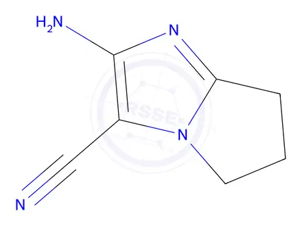Chemical structure of 5H-Pyrrolo[1,2-a]imidazole-3-carbonitrile,2-amino-6,7-dihydro-(9CI)