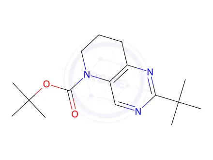 Chemical structure of 2-tert-Butyl-7,8-dihydro-6H-pyrido[3,2-d]pyrimidine-5-carboxylic acid tert-butyl ester