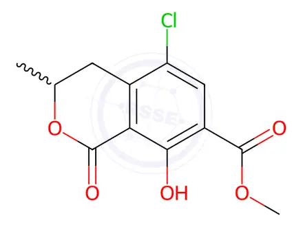 Chemical structure of 5-Chloro-3,4-dihydro-8-hydroxy-3-methyl-1-oxo-1H-2-benzopyran-7-carboxylic Acid Methyl Ester