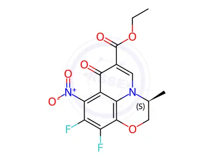 Chemical structure of Ethyl (3S)-9,10-difluoro-2,3-dihydro-3-methyl-8-nitro-7-oxo-7H-pyrido[1,2,3-de]-1,4-benzoxazine-6-carboxylate