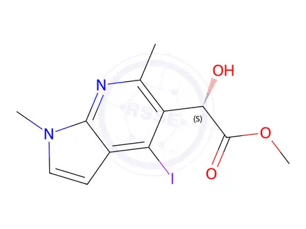 Chemical structure of Methyl (S)-2-hydroxy-2-(4-iodo-1,6-dimethyl-1H-pyrrolo[2,3-b]pyridin-5-yl)acetate