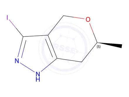 Chemical structure of (S)-3-iodo-6-methyl-1,4,6,7-tetrahydropyrano[4,3-c]pyrazole
