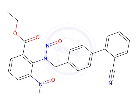 Chemical structure of Ethyl 2-(((2`-cyano-[1,1`-biphenyl]-4-yl)methyl)(nitroso)amino)-3-nitrobenzoate