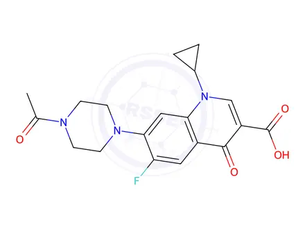 Chemical structure of N-acetyl ciprofloxacin