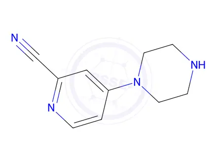 Chemical structure of 4-(piperazin-1-yl)pyridine-2-carbonitrile