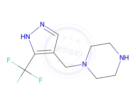Chemical structure of 1-((3-(trifluoromethyl)-1h-pyrazol-4-yl)methyl)piperazine