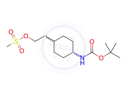 Chemical structure of 2-((1r,4r)-4-((tert-butoxycarbonyl)amino)cyclohexyl)ethyl methanesulfonate