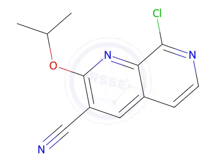 Chemical structure of 8-chloro-2-isopropoxy-1,7-naphthyridine-3-carbonitrile