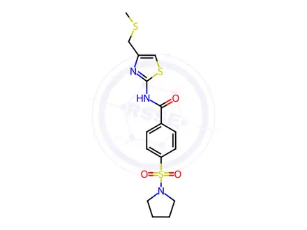 Chemical structure of N-(4-((Methylthio)methyl)thiazol-2-yl)-4-(pyrrolidin-1-ylsulfonyl)benzamide