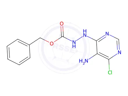 Chemical structure of 2-(5-Amino-6-chloropyrimidin-4-yl)benzyl hydrazinecarboxylate