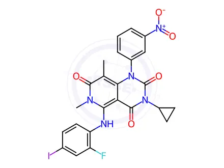 Chemical structure of 3-Cyclopropyl-5-((2-fluoro-4-iodophenyl)amino)-6,8-dimethyl-1-(3-nitrophenyl)pyrido[4,3-d]pyrimidine-2,4,7(1H,3H,6H)-trione