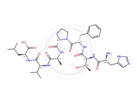 Chemical structure of L-Histidyl-L-threonyl-L-phenylalanyl-L-prolyl-L-alanyl-L-valyl-L-leucine
