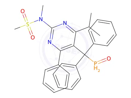 Chemical structure of N-[5-(Diphenyl-phosphinoylmethyl)-4-isopropyl-6-phenyl-pyrimidin-2-yl]-N-methyl-methanesulfonamide