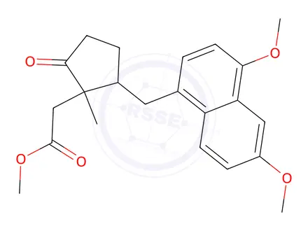 Chemical structure of 2-[(4,6-Dimethoxy-1-naphtyl)methyl]-1-methyl-5-oxocyclopentaneacetic acid methyl ester