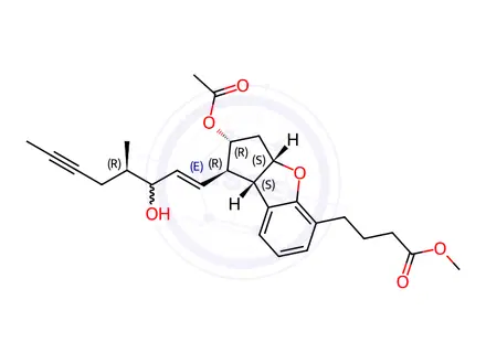 Chemical structure of methyl 4-((1R,2R,3aS,8bS)-2-acetoxy-1-((4R,E)-3-hydroxy-4-methyloct-1-en-6-yn-1-yl)-2,3,3a,8b-tetrahydro-1H-cyclopenta[b]benzofuran-5-yl)butanoate