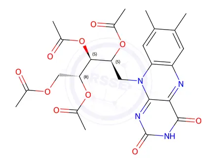 Chemical structure of (2R,3S,4S)-5-(7,8-Dimethyl-2,4-dioxo-3,4-dihydrobenzo[g]pteridin-10(2H)-yl)pentane-1,2,3,4-tetrayl tetraacetate