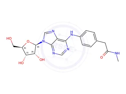 Chemical structure of 2-(4-((9-((2R,3R,4S,5R)-3,4-Dihydroxy-5-(hydroxymethyl)tetrahydrofuran-2-yl)-9H-purin-6-yl)amino)phenyl)-N-methylacetamide