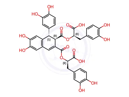 Chemical structure of 2,3-Naphthalenedicarboxylic acid, 1-(3,4-dihydroxyphenyl)-1,2-dihydro-6,7-dihydroxy-, bis[(1R)-1-carboxy-2-(3,4-dihydroxyphenyl)ethyl] ester, (1S,2R)-(9CI)