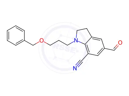 Chemical structure of 1-[3-(Benzyloxy)propyl]-5-formylindoline-7-carbonitrile