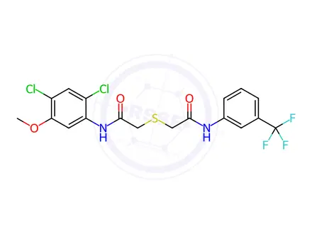 Chemical structure of N-(2,4-Dichloro-5-methoxyphenyl)-2-[({[3-(trifluoromethyl)phenyl]carbamoyl}methyl)sulfanyl]acetamide