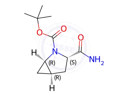 Chemical structure of tert-Butyl (1R,3S,5R)-3-carbamoyl-2-azabicyclo[3.1.0]hexane-2-carboxylate