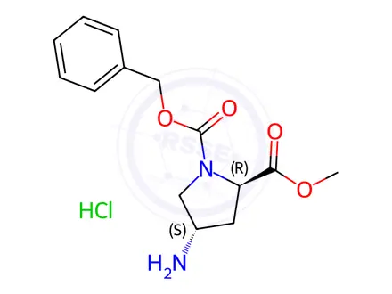 Chemical structure of (2R,4S)-4-AMINO-1-CBZ-PYRROLIDINE-2-CARBOXYLIC ACID METHYL ESTER-HCl