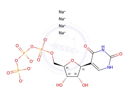 Chemical structure of Uracil, 5-β-D-ribofuranosyl-, 5'-(tetrahydrogen triphosphate), tetrasodium salt (8CI)