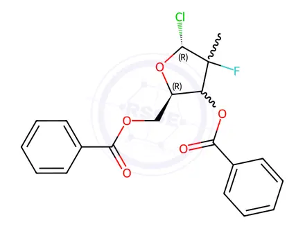 Chemical structure of (2R)-2-Deoxy-2-fluoro-2-methyl-a-D-erythro-pentofuranosyl Chloride 3,5-Dibenzoate