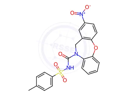 Chemical structure of N-(4-Methylbenzenesulfonyl)-13-nitro-2-oxa-9-azatricyclo[9.4.0.0^{3,8}]pentadeca-1(11),3(8),4,6,12,14-hexaene-9-carboxamide