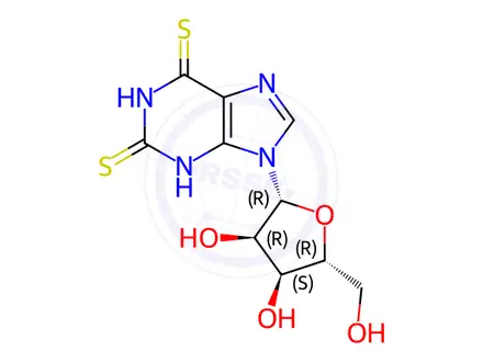 Chemical structure of 9-((2R,3R,4S,5R)-3,4-Dihydroxy-5-(hydroxymethyl)tetrahydrofuran-2-yl)-3,9-dihydro-1H-purine-2,6-dithione
