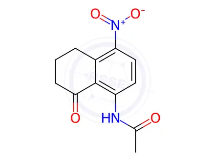 Chemical structure of Acetamide, N-(5,6,7,8-tetrahydro-4-nitro-8-oxo-1-naphthalenyl)-